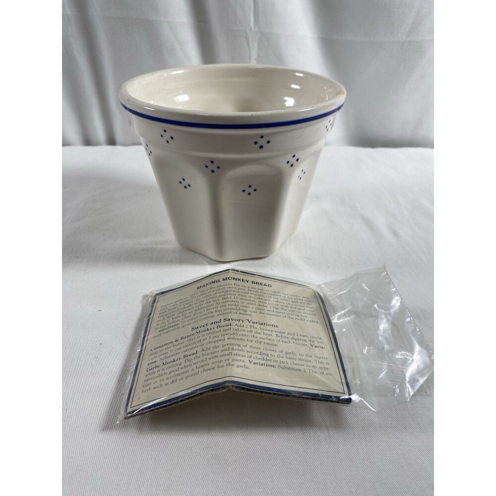 VTG 1981 BOSTON WAREHOUSE Ceramic Monkey Bread Bake Mold Blue Dot Unused #763